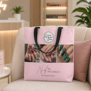 Blush Pink Script Logo Photo Nail Studio Tote Bag
