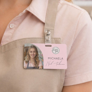 Blush Pink Script Logo Photo Nail Technician Badge