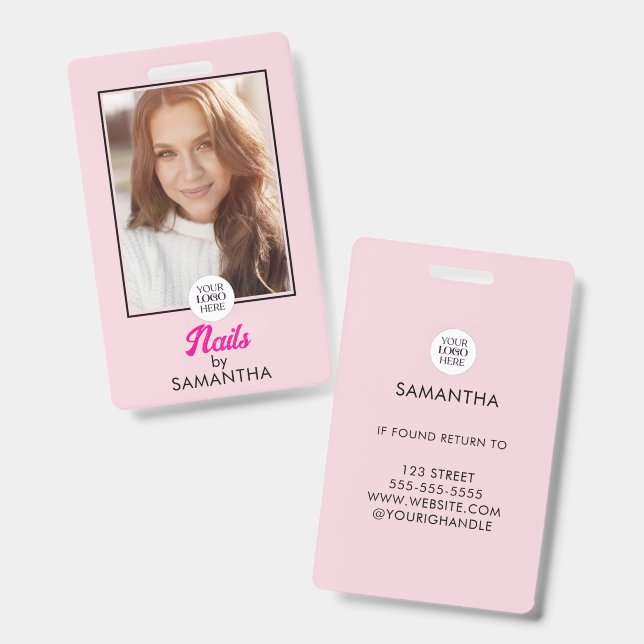 Blush Pink Script Logo Photo Nails  Badge (Front & Back)