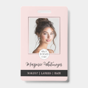 Blush Pink Script Logo Photo QR Code Makeup Badge