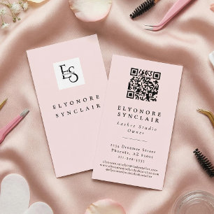 Blush Pink Script Logo QR Code Lashes  Business Card