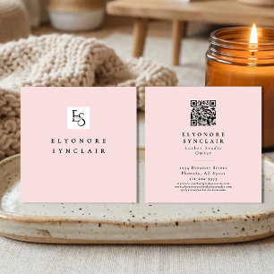 Blush Pink Script Logo QR Code Lashes Square Business Card