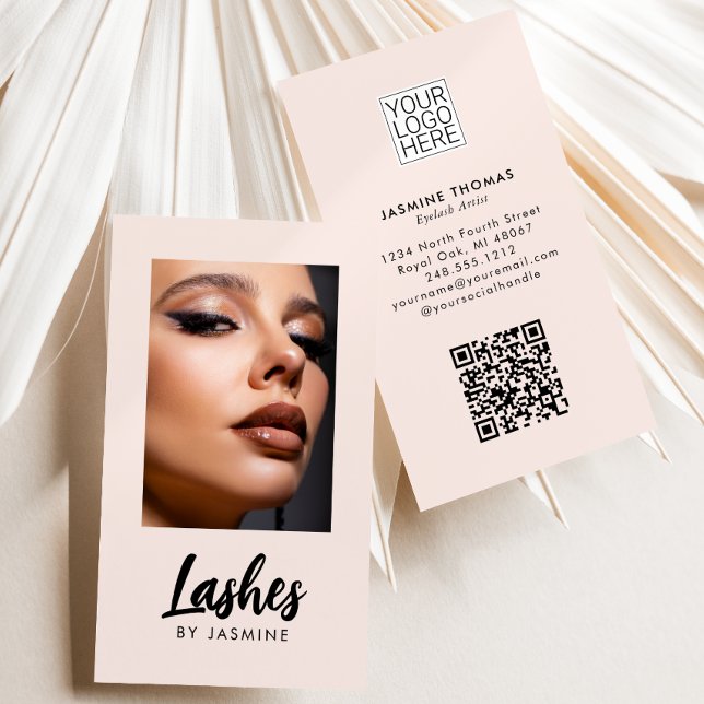 Blush Pink Script Logo QR Code Photo Lash Artist Business Card (Creator Uploaded)