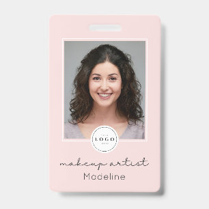 Blush Pink Script Logo QR Code Photo Makeup Badge