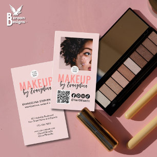 Blush Pink Script Logo QR Code Photo Makeup Business Card