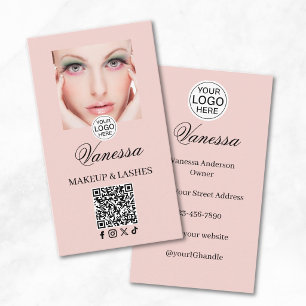 Blush Pink Script Logo QR Code Photo Makeup Business Card