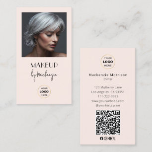 Blush Pink Script Logo QR Code Photo Makeup Business Card