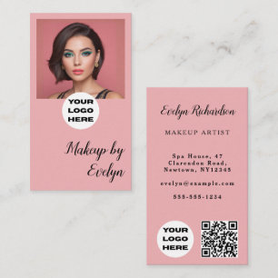 Blush Pink Script Logo QR Code Photo Makeup Business Card