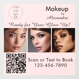Blush Pink Script Logo QR Code Photo Makeup Window Cling