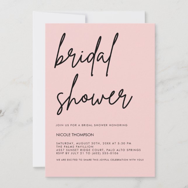 Blush Pink Script Modern Bridal Shower Invitation  (Devant)