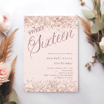 Blush pink script modern Sweet 16 Invitation<br><div class="desc">A modern Sweet 16 invitation. A soft,  blush pink background and the word Sixteen written with large letters. Decorated with faux sparkles,  confetti. Personalize and add a name and party details.</div>