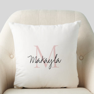 Blush Pink Script Monogram Baby Nursery Throw Pillow