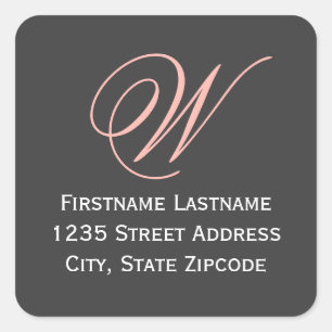 Blush Pink Script Monogram Initial Return Address Square Sticker