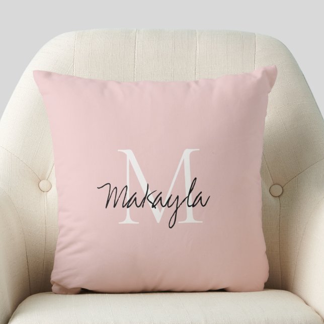 Blush Pink Script Monogram Throw Pillow (Creator Uploaded)