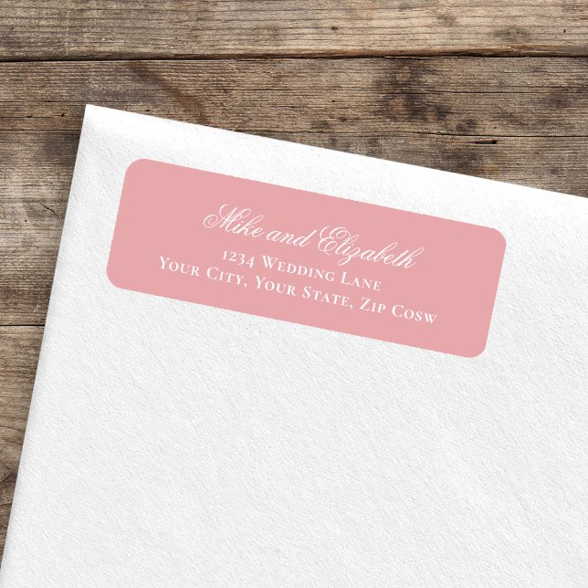 Blush Pink Script Names Wedding Address Label (Blush pink script wedding return address label on envelope mockup)