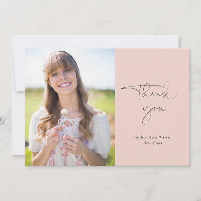 Blush Pink Script Photo Graduation Thank You (Front)