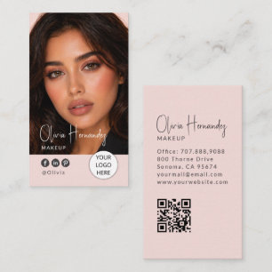 Blush Pink Script Photo Makeup Artist Business Card