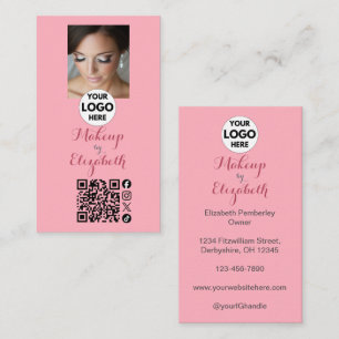 Blush Pink Script Photo Makeup Business Card