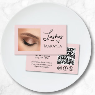Blush Pink Script Social Icon QR Code Photo Lashes Business Card