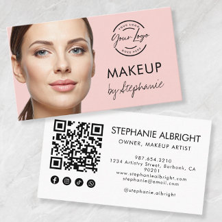 Blush Pink Script Social Icon QR Code Photo Makeup Business Card