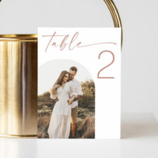 Blush Pink Script Wedding | Minimalist Arch Photo Table Number