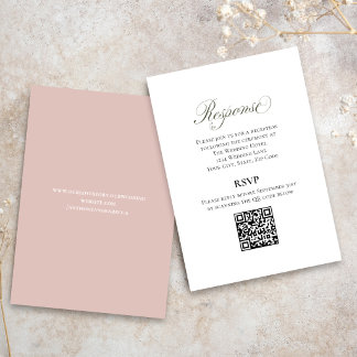 Blush Pink Script Wedding RSVP QR Code Card