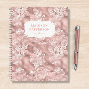 Blush Pink Scroll Floral Girly Chic Pattern Name Notebook