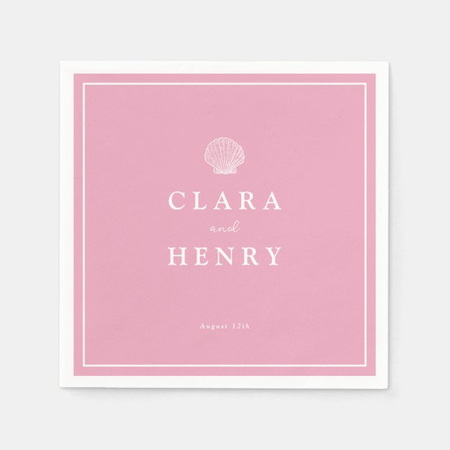 Blush Pink Seashell Coastal Wedding Napkins (Front)