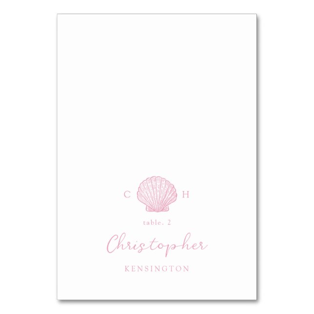 Blush Pink Seashell Wedding Place Cards (Front)