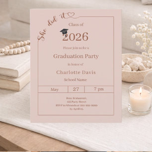 Blush Pink She did it Graduation party invitation
