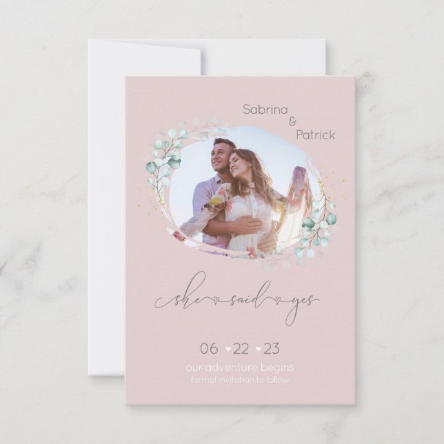 Blush Pink She Said Yes Photo Save The Date (Front)