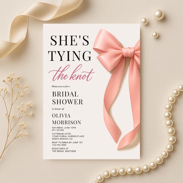 Blush Pink She's Tying The Knot Bow Bridal Shower Invitation (Creator Uploaded)