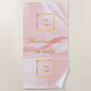 Blush pink silk beauty salon text business logo beach towel
