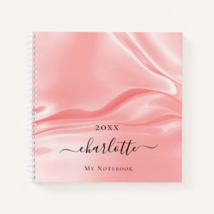 Blush pink silk satin elegant name notebook
