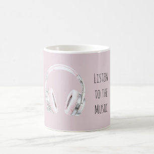 Blush Pink Silver Earphones Coffee Mug