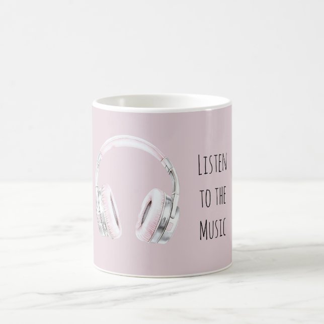 Blush Pink Silver Earphones Coffee Mug (Center)