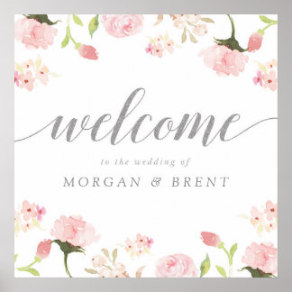 Blush Pink & Silver Floral Wedding Welcome Sign