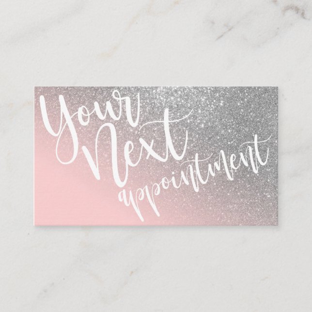 Blush Pink Silver Glitter Gradient Typography Appointment Card (Front)