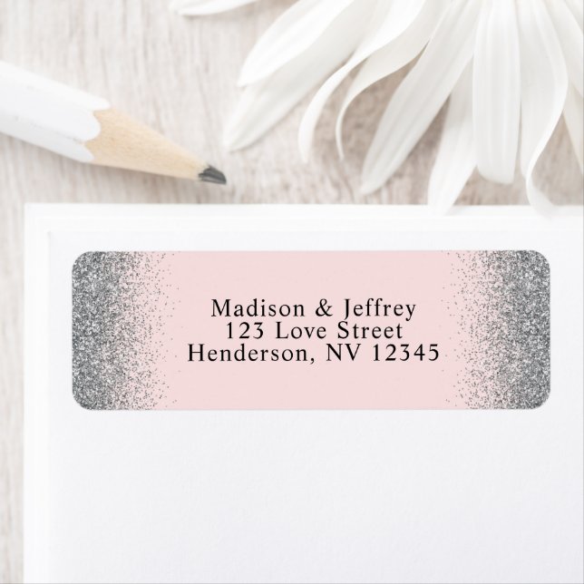 Blush Pink & Silver Glitter Return Address (Insitu)