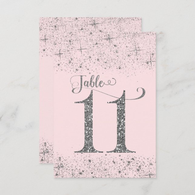 Blush Pink Silver Glitter Table Numbers Number 11 (Front/Back)