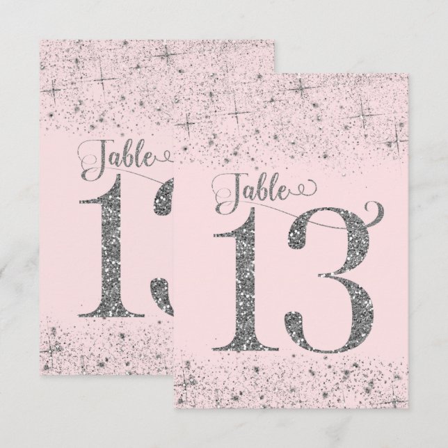 Blush Pink Silver Glitter Table Numbers Number 13 (Front/Back)