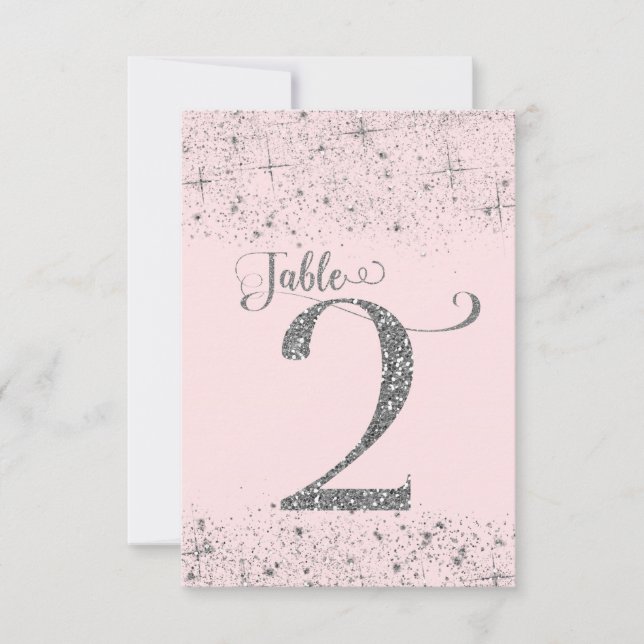Blush Pink Silver Glitter Table Numbers Number 2 (Front)