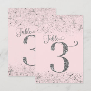 Blush Pink Silver Glitter Table Numbers Number 3