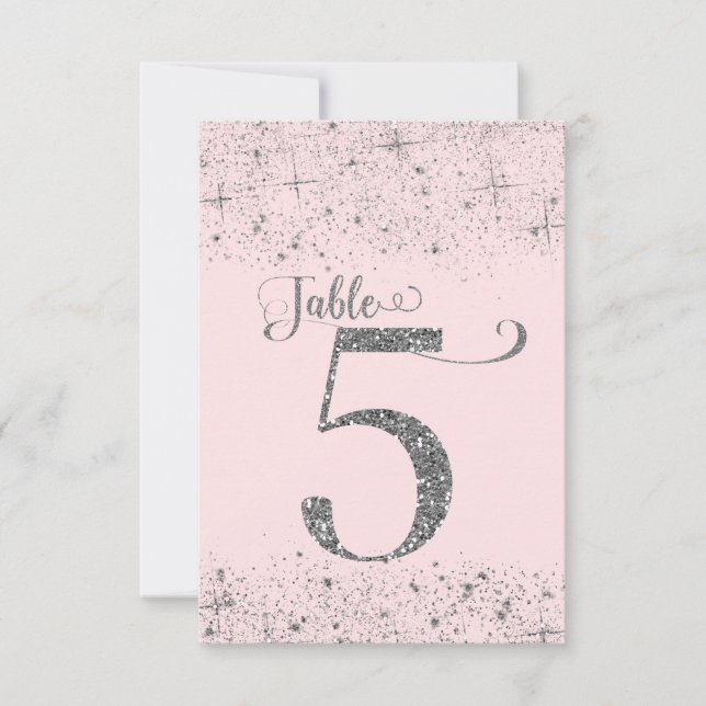 Blush Pink Silver Glitter Table Numbers Number 5 (Front)