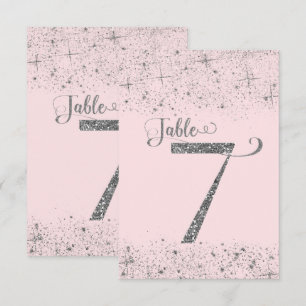 Blush Pink Silver Glitter Table Numbers Number 7