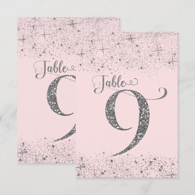 Blush Pink Silver Glitter Table Numbers Number 9 (Front/Back)