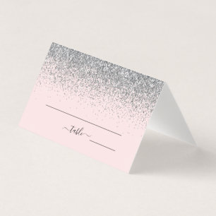 Blush Pink & Silver Glitter Wedding Place Card