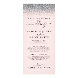 Blush Pink & Silver Glitter Wedding Program