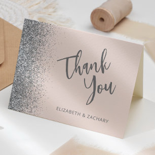Blush Pink Silver Glitter Wedding Thank You Card