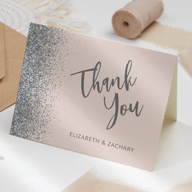 Blush Pink Silver Glitter Wedding Thank You Card (Creator Uploaded)